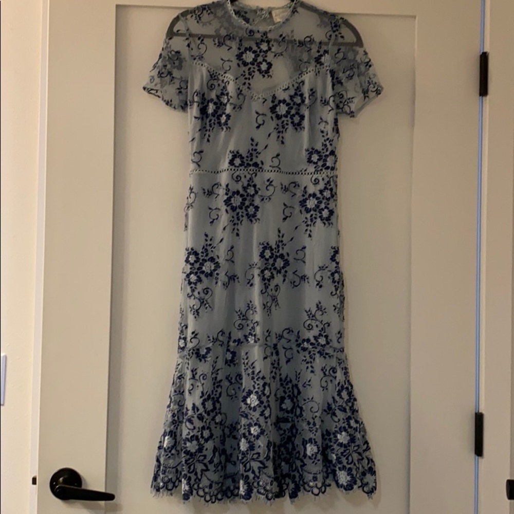 NEVER BEEN WORN, blue crochet midi dress